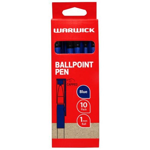 Warwick Blue Ballpoint Pen Capped 1.0mm Medium Tip, Box of 10