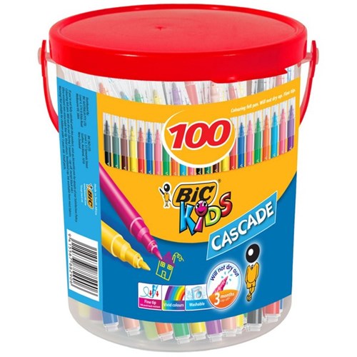 BIC Kids Cascade Felt Tip Markers Assorted Colours, Tub of 100