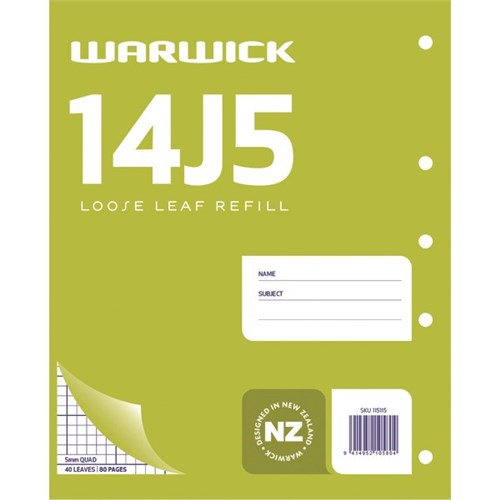 Warwick 14J5 Graph Pad Loose Leaf Refill 5mm Quad 40 Leaves