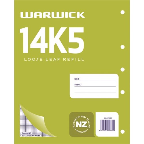 Warwick 14K5 Graph Pad Loose Leaf Refill 2mm Quad 30 Leaves