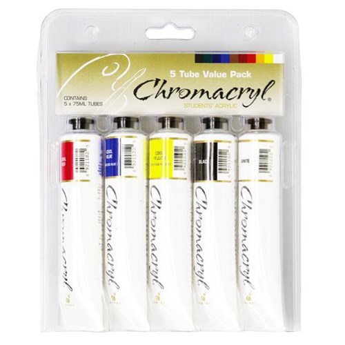 Chromacryl Student Acrylic Paint 75ml Assorted Colours, Set of 5