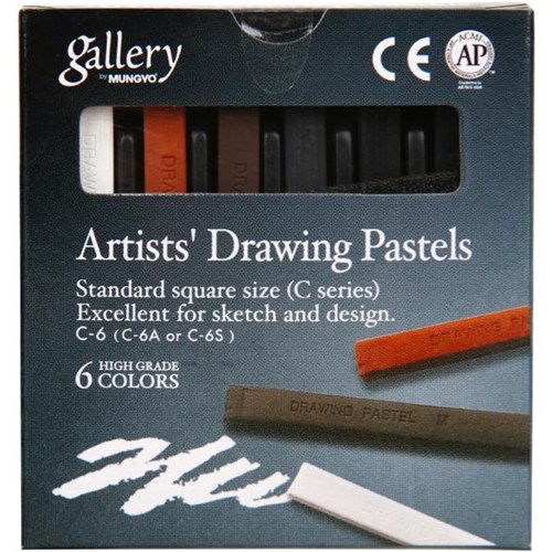 Mungyo Gallery Drawing Pastel Chalks Black Sepia & White, Pack of 6