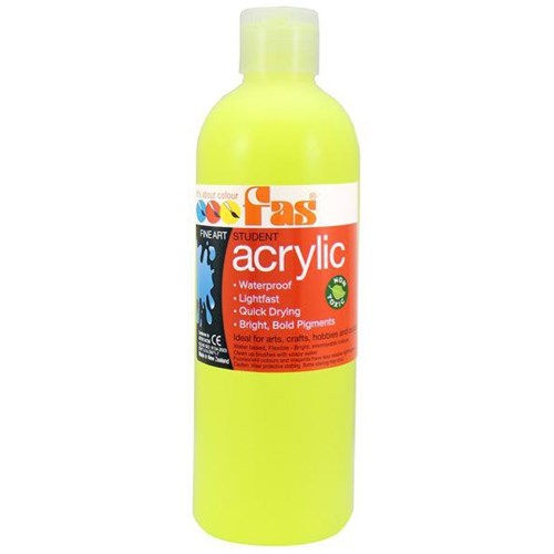 Fas Student Acrylic Paint 500ml Fluoro Yellow