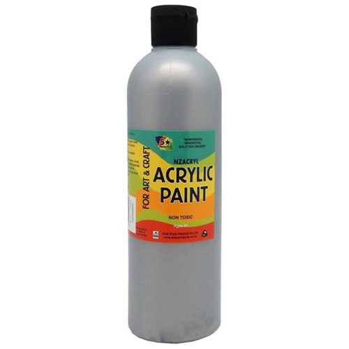 Five Star NZACRYL Acrylic Paint 500ml Metallic Silver