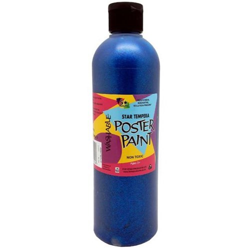 Five Star Tempera Poster Paint 500ml Glitter Blue