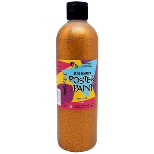 Five Star Tempera Poster Paint 500ml Glitter Gold