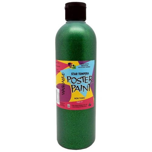 Five Star Tempera Poster Paint 500ml Glitter Green