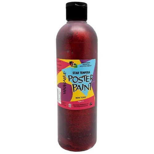 Five Star Tempera Poster Paint 500ml Glitter Red