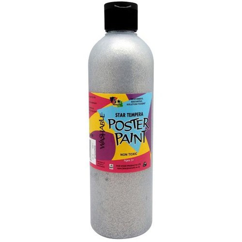 Five Star Tempera Poster Paint 500ml Glitter Silver