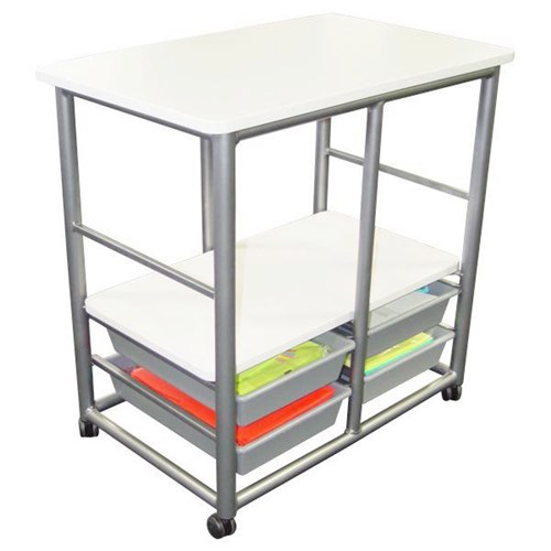 HiLite 4 Tote Mobile Storage Trolley With Shelf 700x450mm White/Silver