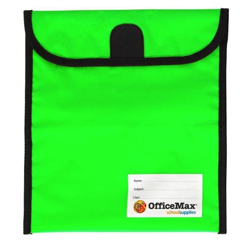 OfficeMax Homework Book Bag Large Hook & Loop Fastener Large 330x360mm Green