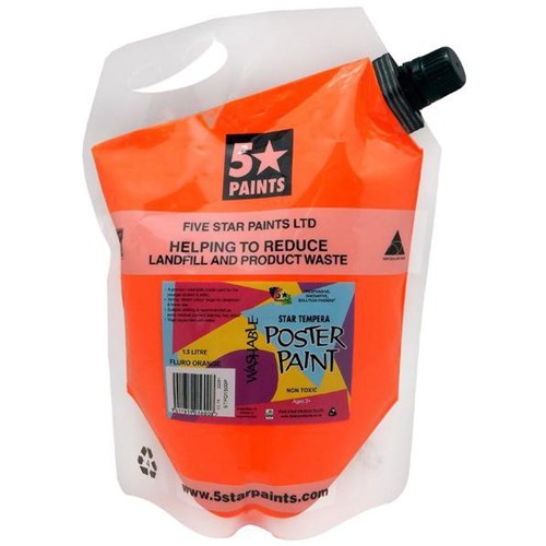 Five Star Tempera Poster Paint 1.5L Pouch Fluoro Orange