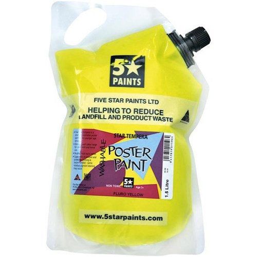 Five Star Tempera Poster Paint 1.5L Pouch Fluoro Yellow