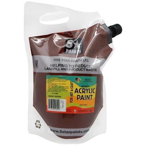 Five Star NZACRYL Acrylic Paint 1.5L Pouch Burnt Sienna