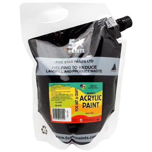 Five Star NZACRYL Acrylic Paint 1.5L Pouch Black