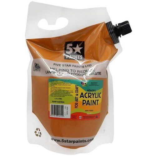 Five Star NZACRYL Acrylic Paint 1.5L Pouch Raw Sienna