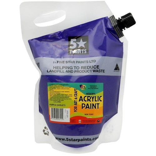 Five Star NZACRYL Acrylic Paint 1.5L Pouch Purple Violet