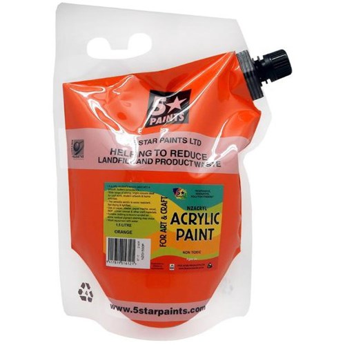 Five Star NZACRYL Acrylic Paint 1.5L Pouch Orange