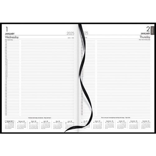 Collins A41 1/4 Hour Appointment Diary A4 1 Day Per Page 2025 Windsor Black