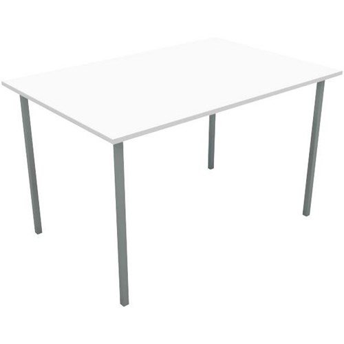 Canteen Table 1200x600mm 25mm Square Silver Legs Snowdrift White