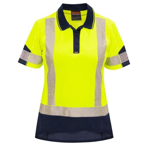 Bison Women's Hi Vis Day Night Polo Shirt Yellow/Navy