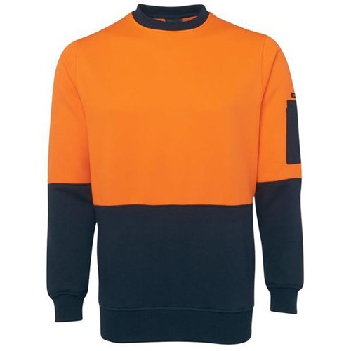 JB's Wear Hi Vis Fleece Long Sleeve Crew Neck Orange/Navy