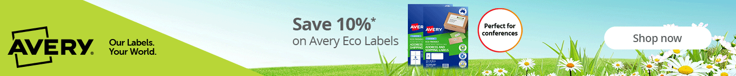 Save 10%* on Avery Eco Labels, perfect for conferences. Shop now.