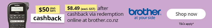 $50 (incl. GST) cashback*. $8.49 (excl. GST) after cashback via redemption online at brother.co.nz. Shop now. T&Cs apply.