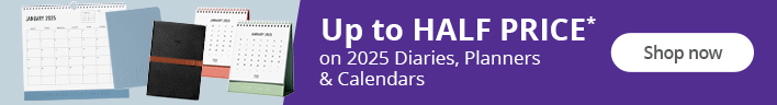 Save up to 50%* on 2025 Diaries, Planners & Calendars. Shop now.