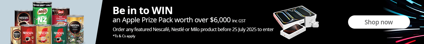 Be in to WIN* an Apple prize pack worth over $6000 incl. GST when you order any featured Nescafe, Nestle or Milo product before 25 July 2025 to enter. Shop Now.
